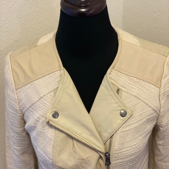 Lucky Brand Noa Mixed Media Leather Moto Jacket Full Zip Cream Size S - Picture 4 of 7